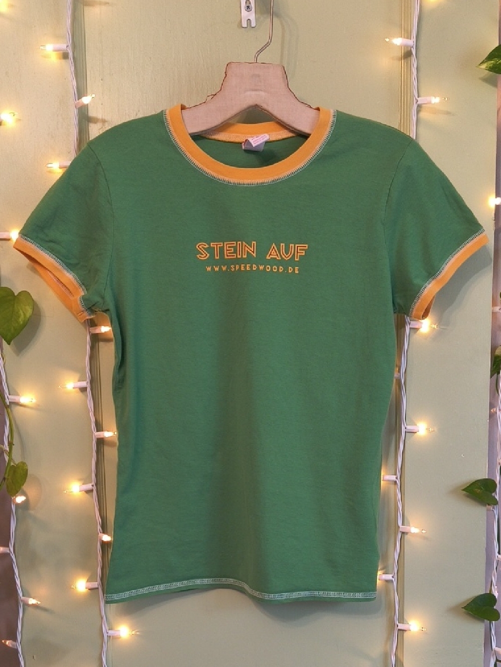 Women's Hyp Stein Auf Speedwood Tight Fitted Green Yellow Babydoll Tee M